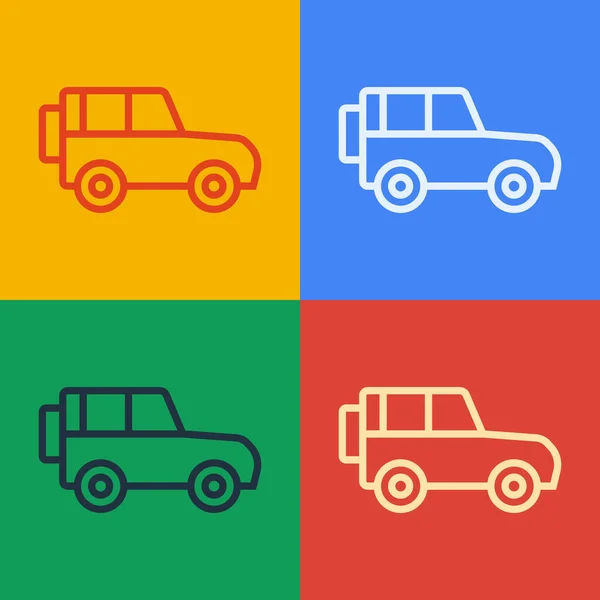 Pop Art Line Road Coche Icono Aislado Fondo Color Vector — Vector de stock