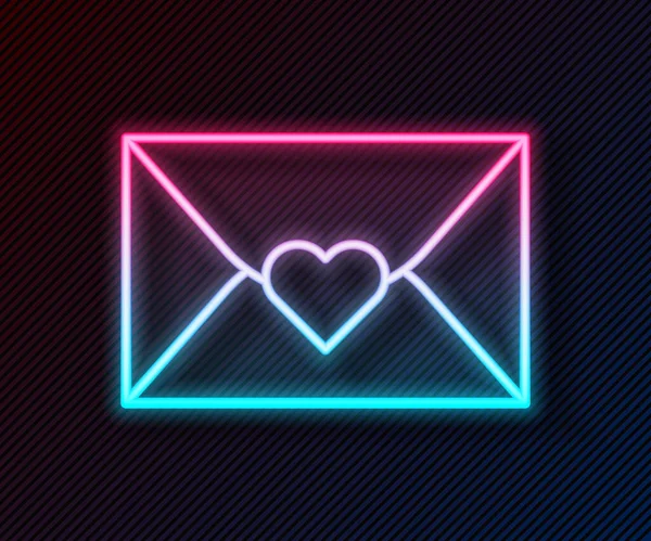 Glowing Neon Line Envelope Valentine Heart Icon Isolated Black Background — Vetor de Stock