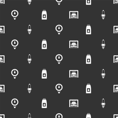 Otomobil yıkama buji lastiği basınç göstergesini ve teneke kutuyu motor yağı için kusursuz desene ayarlayın. Vektör.