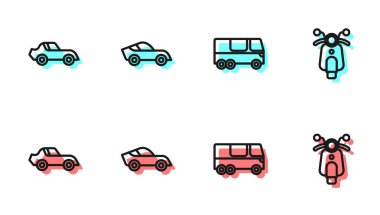 Otobüs ve Scooter ikonunu ayarla. Vektör.