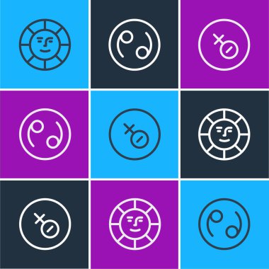 Güneş Venüs sembolü ve Kanser burcu ikonu. Vektör.