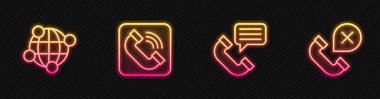 Telefon görüşmesini Global Teknoloji 'nin telefonuna ayarla. Reddedildi ya da cevapsız arama. Parlayan neon ikonu. Vektör.