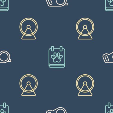 Hattı geri çekilebilir ip tasması Hamster tekerleği ve takvim tımarını kusursuz şekilde ayarlayın. Vektör.