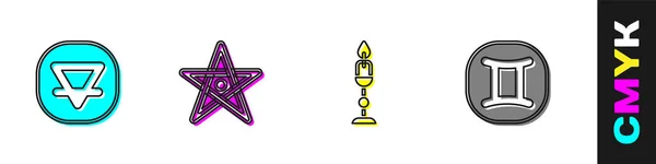Ορισμός Στοιχείου Της Γης Pentagram Burning Candle Και Gemini Zodiac — Διανυσματικό Αρχείο