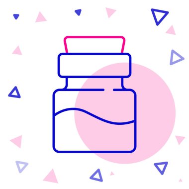 Beyaz zemin üzerinde iksir ikonu olan çizgi şişesi. Sihirli iksirli matara. Mutlu Cadılar Bayramı Partisi. Renkli taslak konsepti. Vektör.