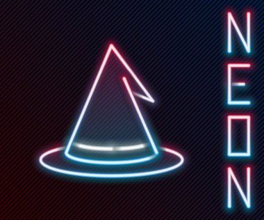 Parlayan neon hattı cadı şapkası simgesi siyah arkaplanda izole edildi. Mutlu Cadılar Bayramı Partisi. Renkli taslak konsepti. Vektör.