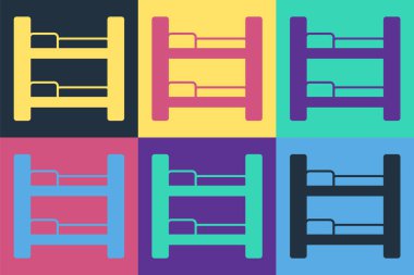 Pop Art Oteli yatak odası ikonu renk arkaplanda izole edilmiş. Vektör.