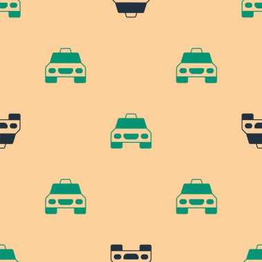 Yeşil ve siyah taksi ikonu, bej arka planda iz bırakmamış. Vektör.