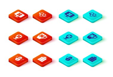 Noel Kardan Adam Hediye Kutusu Kar Tanesi Kahve fincanını kar tanesi krakeri ve konuşma balonu ikonu ile ayarla. Vektör.