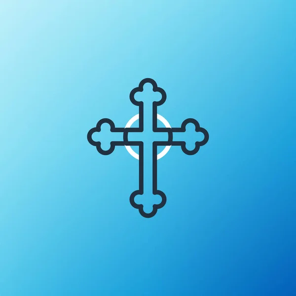 Linje Christian Kors Ikon Isolerad Blå Bakgrund Kyrkorset Färgstarkt Skisskoncept — Stock vektor