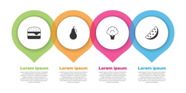 Burger Armut Brokoli ve Karpuz 'u hazırla. Ticari bilgi şablonu. Vektör.