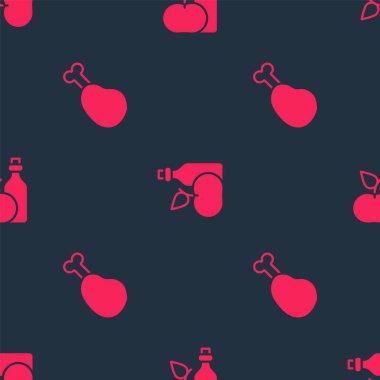 Tavuk budu ve elma sirkesini dikişsiz desenli şişeye koy. Vektör.