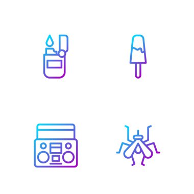 Sivrisinek ev teybini iki hoparlörlü ve dondurmalı ayarla. Renk simgeleri. Vektör.