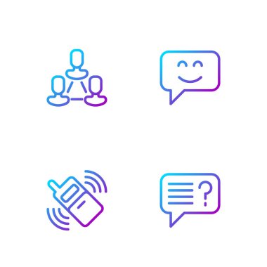 Bilinmeyen Arama Cep Telefonu Çalışan hiyerarşisi ve Gülümseyen Yüz. Renk simgeleri. Vektör.