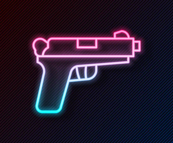 Brillante Línea Neón Pistola Pistola Icono Aislado Sobre Fondo Negro — Vector de stock