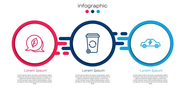 Set Line Leaf Eco Symbol Papierkorb Und Elektroauto Geschäftsinfografische Vorlage — Stockvektor