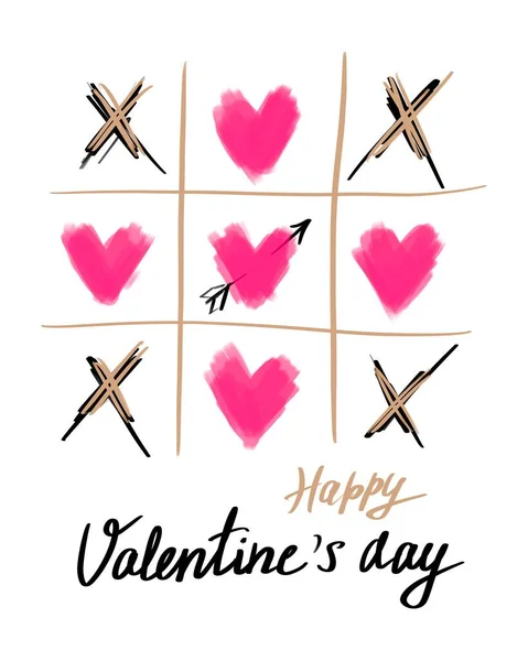 Tarjetas Felicitación Minimalistas Del Día San Valentín Letras Corazón Elementos — Foto de Stock