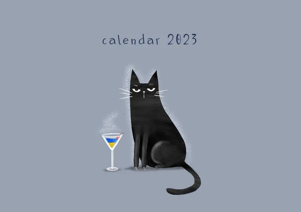 Calendario 2023 Negro Gato Cubierta — Foto de Stock