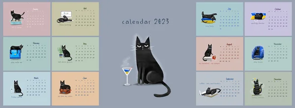 Gatos Negros Calendario Diseño 2023 — Foto de Stock