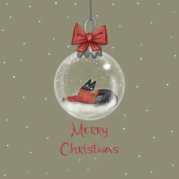 Hyvää Joulua Onnittelukortti Tai Banneri Musta Kissat Santa Hattu Hauska — kuvapankkivalokuva