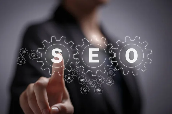 Seo Search Engine Optimization Concepto Para Promover Tráfico Ranking Sitio — Foto de Stock