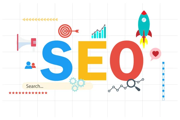 Seo Search Engine Optimization Concepto Para Promover Tráfico Ranking Sitio — Vector de stock
