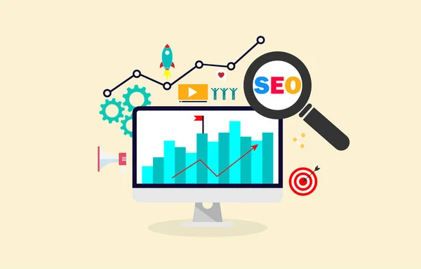 Seo Search Engine Optimization Koncepcja Promocji Ruchu Rankingu Stronie Internetowej — Wektor stockowy