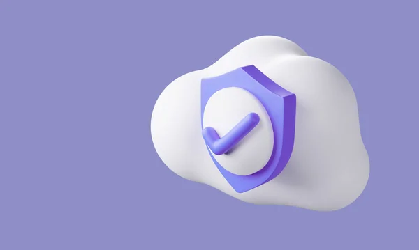 3D云安全概念 用于安全互联网隐私信息的盾牌符号 — 图库照片