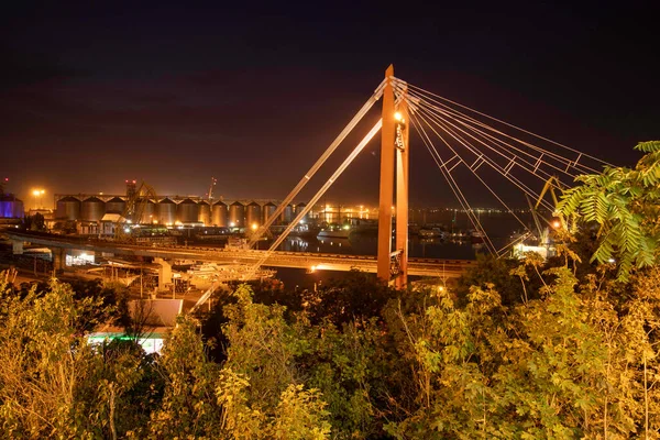 Gece Fenerlerin Altında Büyük Bir Köprü — Stok fotoğraf