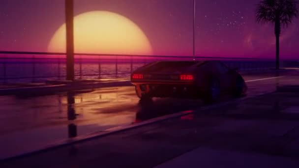 80S Retro Synthwave Style Rendering Animation Loop — Stock Video