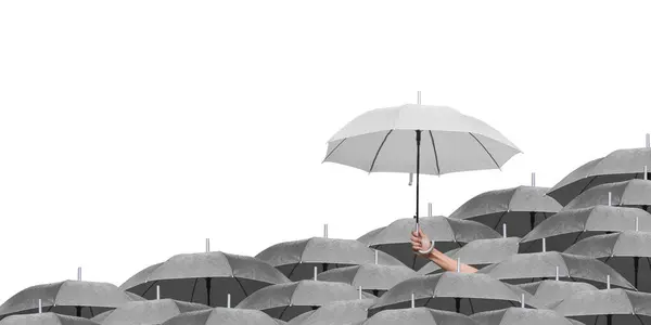 Tenez Parapluie Blanc Sur Fond Blanc Leadership Dans Concept Entreprise — Photo