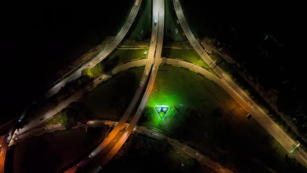 Night Top View Night Road Junction Foot Bridge — Wideo stockowe