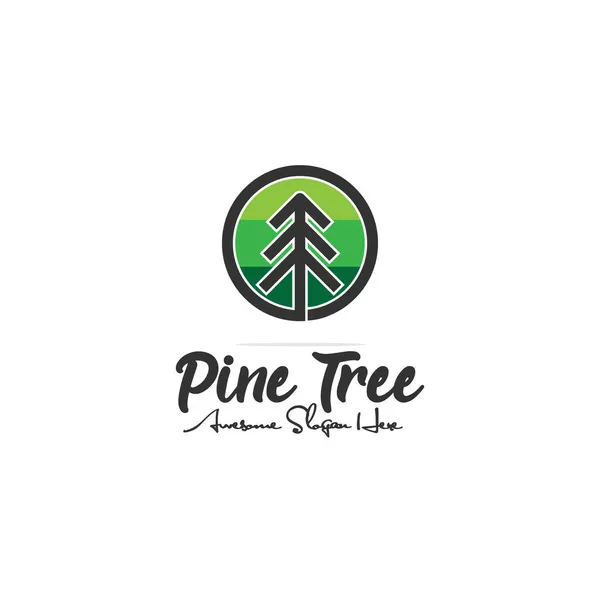 Basit Çam Ağacı Logosu Dairesel Olarak Tasarlandı Yeşil Logo Doğa — Stok Vektör