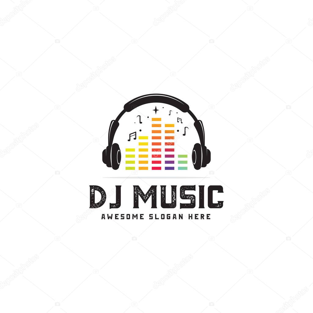 Headphones with sounds waves beats logo design concept, modern music disco logo, musical, illustration, vector, template