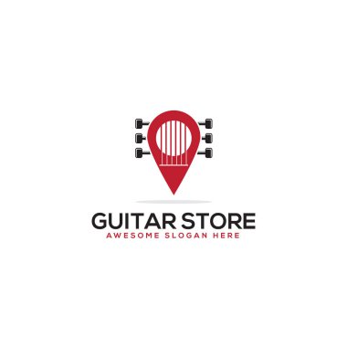 raptiyeli gitar mağazası logosu fikirleri, gitar dükkanı logosu, müzik, illüstrasyon vektör şablonu
