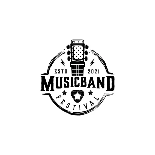 Kreative Musik Logo Ideen Mit Mikrofon Und Gitarrenhals Mit Verstellwirbeln — Stockvektor