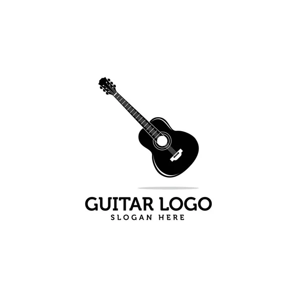 Siyah Gitar Logosu Siluet Vektör Şablonu Müzik Bandı Logosu Akustik — Stok Vektör
