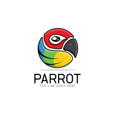 Papağan logosu tasarımının renkli vektörü, modern logo konsepti, ikon kuşu, çizgi film, şablon, amblem