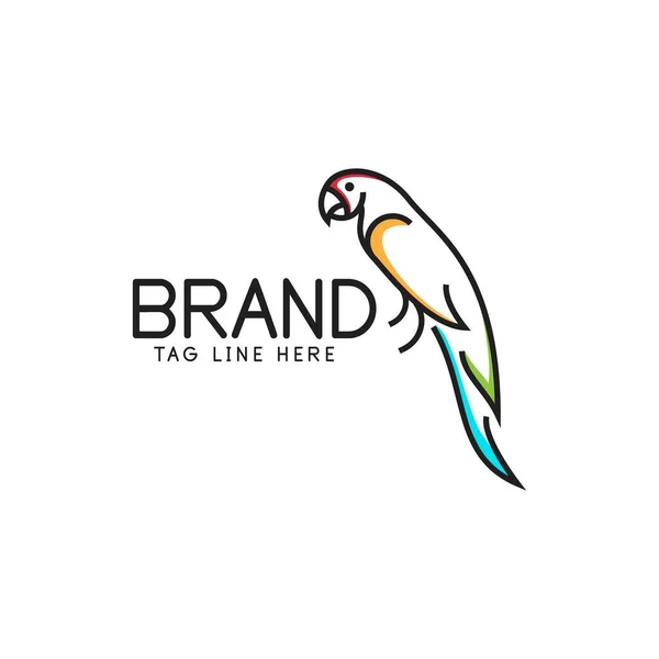 スタイルラインとアウトラインのオウムのロゴデザイン シンプルな鳥のロゴ カラフルな鳥 白い背景 — ストックベクタ