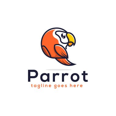 En iyi papağan logosu ilham kaynağı, renkli önizlemeli modern kuş logosu, vektör kuş, çizgi film, şablon