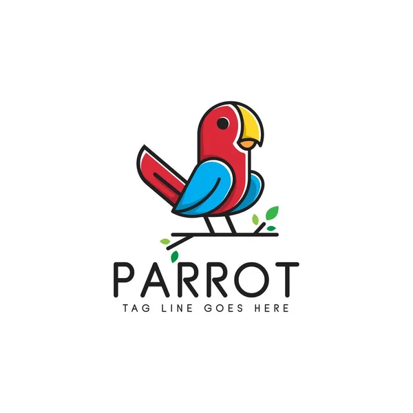 Papegaai Logo Ontwerp Stijl Lijn Omtrek Kleurrijke Vogel Logo Icoon — Stockvector