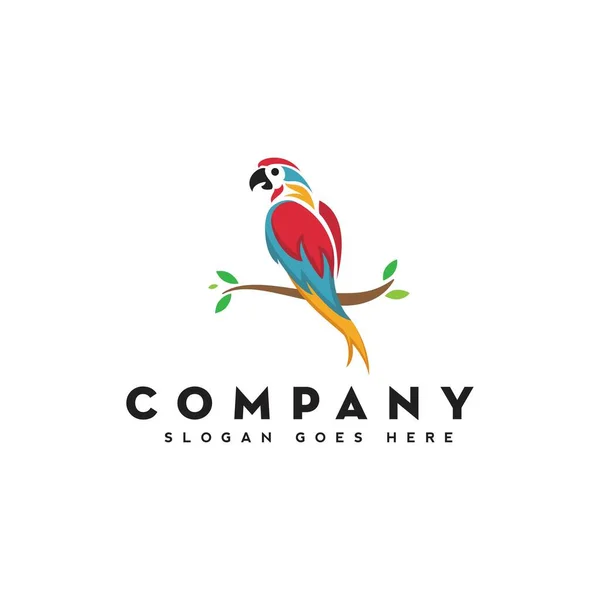 Disegno Colorato Del Logo Dell Uccello Appollaiato Nel Ramo Logo — Vettoriale Stock