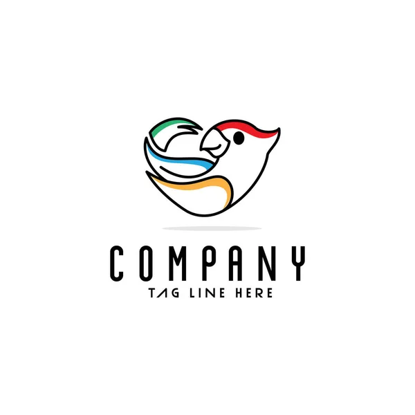 Einfache Papageienform Liebe Logo Design Bunte Vogelvektor Stil Lüge Und — Stockvektor