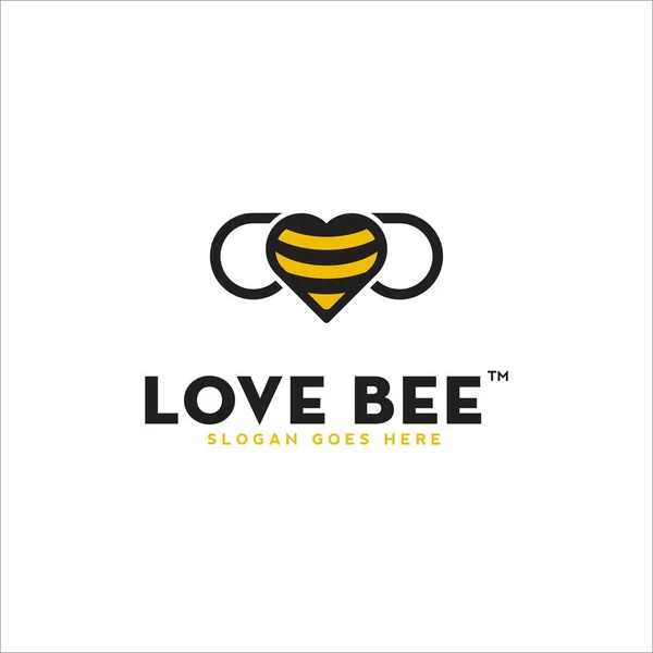 简朴的心形与蜜蜂标志的设计 爱蜜蜂标志的灵感 矢量模板图标现代 — 图库矢量图片