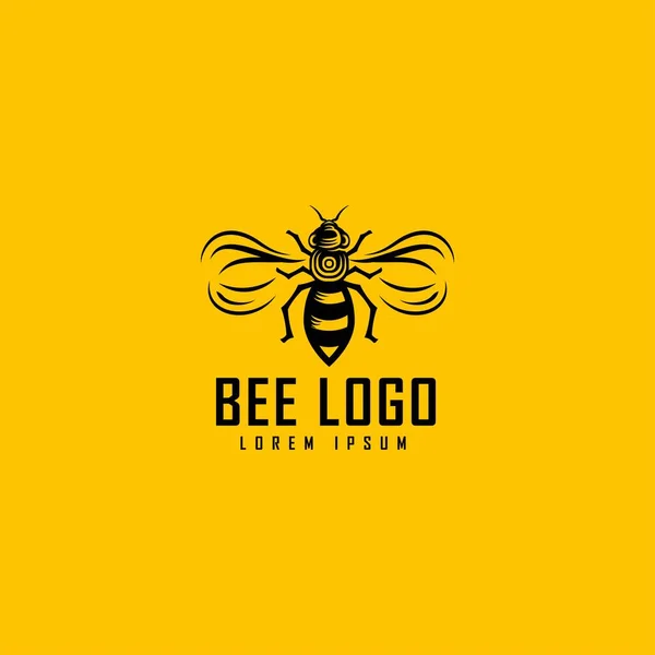 黑白蜜蜂标识设计 矢量蜜蜂 老式蜜蜂标识 黄色背景 — 图库矢量图片