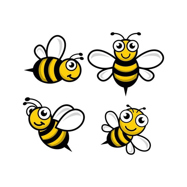 Şirin Bir Maskot Logosu Vektör Karikatür Böcek Sevimli Karakter Arı — Stok Vektör
