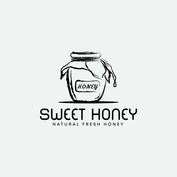 ヴィンテージ手描き甘い蜂蜜のロゴのガラス瓶 甘い蜂蜜のロゴデザイン 自然な新鮮な蜂蜜のロゴ ベクトルテンプレート — ストックベクタ