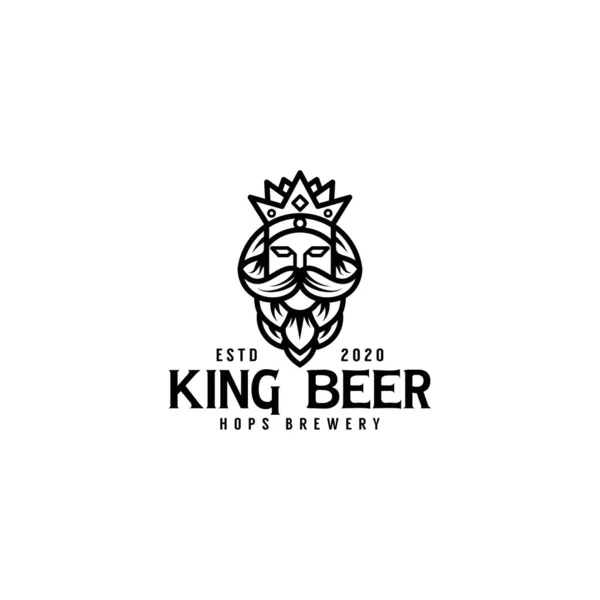Iyi Kral Bira Logosu Tasarımı Hops Logosu Olan Kral Bıyıklı — Stok Vektör