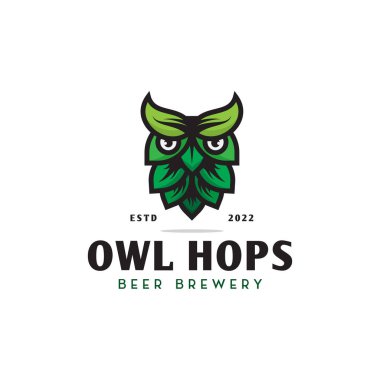 Baykuş hops logo tasarımı stilize hop, bira fabrikası logosu, modern vektör şablonu çizimi