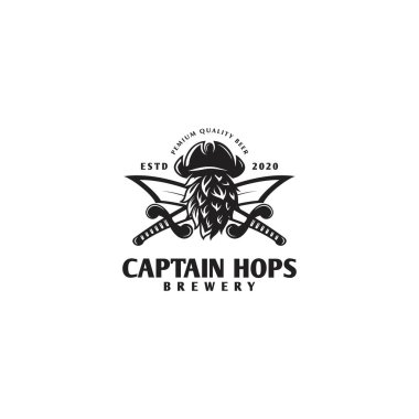Korsan şapkası logo ilhamı, Kaptan hops logo tasarımı, antika, bira fabrikası, vektör